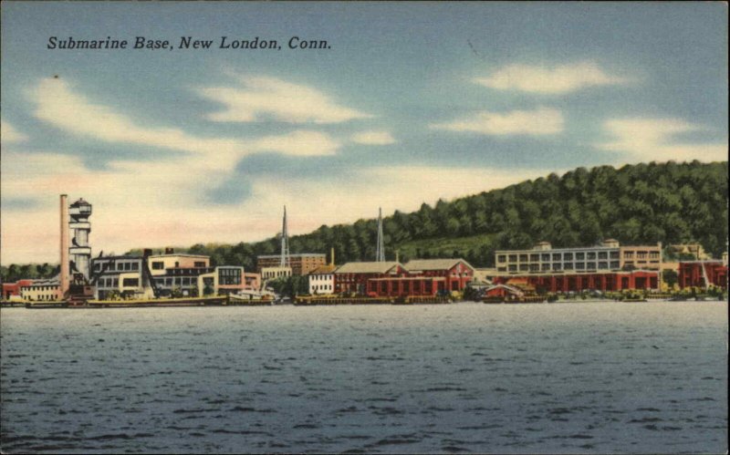 New London CT Submarine Base Lighthouse Linen 1930s-50s Linen Postcard