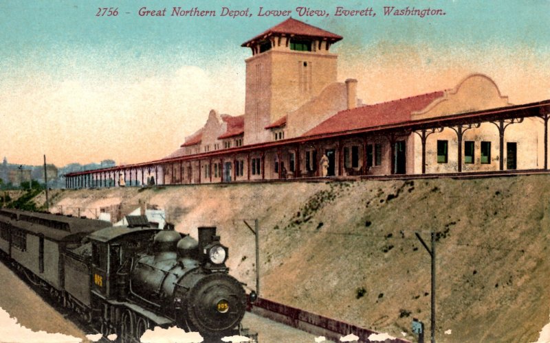 Everett, Washington - Great Northern Train Depot - c1908