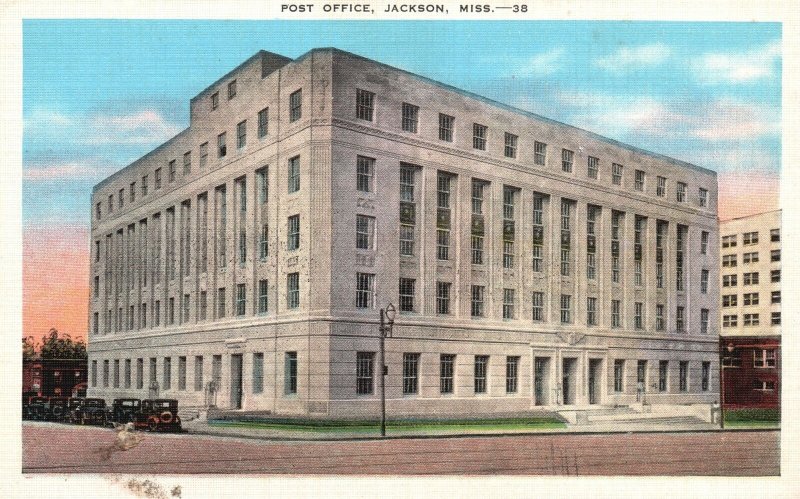 Vintage Postcard 1930's Post Office Jackson Miss. Mississippi