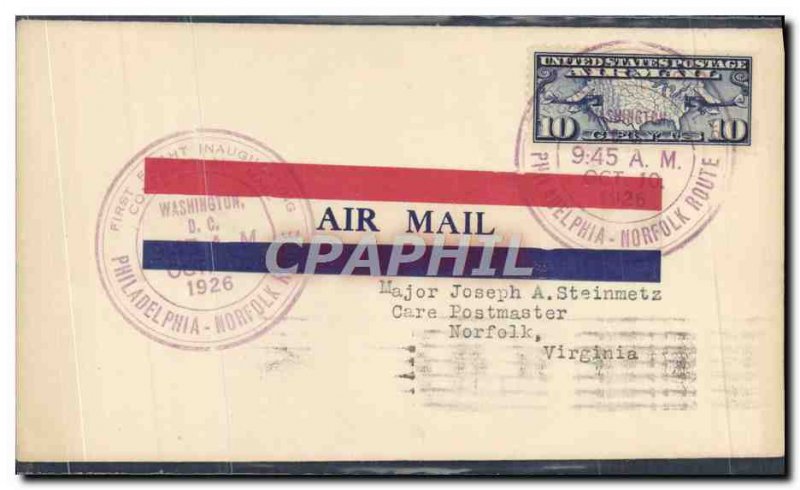 1 Letter Flight United States Philadelphia Norfolk 10 October 1926