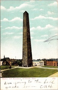 Bunker HIll Monument Boston Mass WOF Undivided Back Postcard Franklin Stamp 