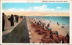Sea Wall And Beach Galveston Texas Vintage Postcard C092