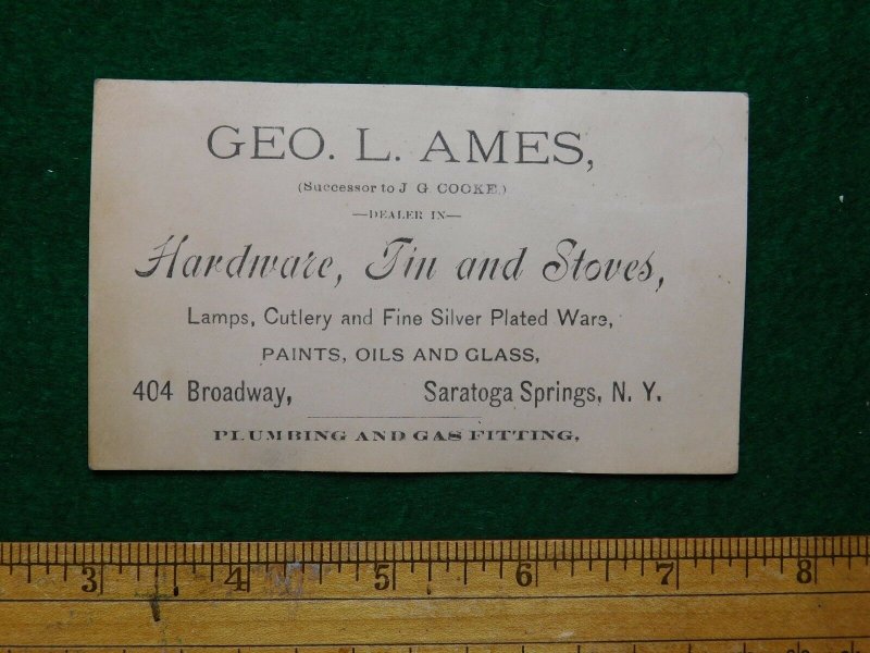 1870s-80s Geo L Ames Hardware Tin Stoves Victorian Trade Card F14