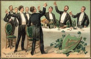 Tuck Emerald Isle Men Drinking Toast St Patrick's Day c1910 Vintage Postcard