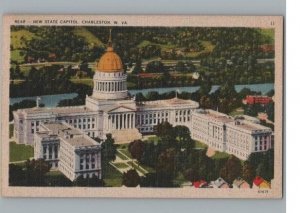 Aerial View New State Capitol Charleston West Virginia Linen Postcard c1945