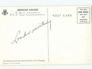 1960's Postcard Ad AMERICAN AIRLINES PROPELLER AIRPLANE AC6221