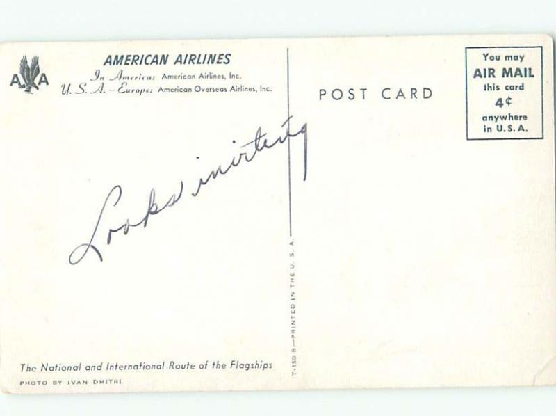 1960's Postcard Ad AMERICAN AIRLINES PROPELLER AIRPLANE AC6221