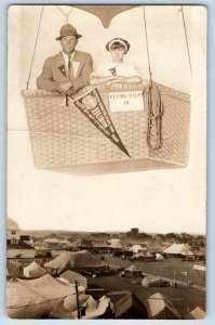 Huron South Dakota SD Postcard RPPC Photo Hot Air Balloon Surreal Pennant 1912