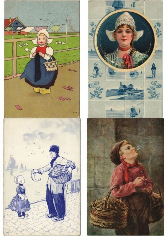 ARTIST SIGNED DUTCH FOLKLORE Mostly LITHO Pre-1930 400 Vintage Postcards (L3153)
