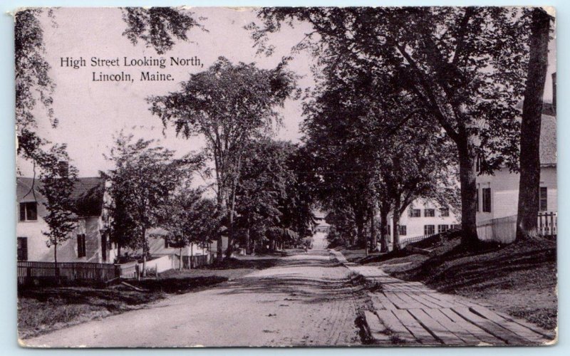 LINCOLN, Maine ME ~ HIGH STREET looking North 1911 Penobscot County Postcard