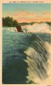 Vintage Postcard 1930's Brink Of American Falls Niagara Luna Ontario Canada