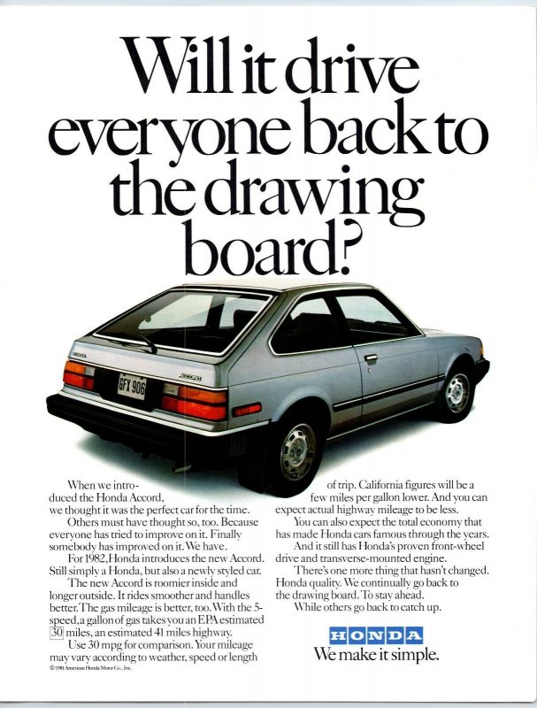 1982 Honda Accord Advertising  Print Ad N1