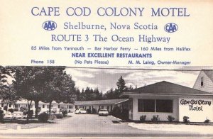 Postcard Cape Cod Colony Motel Shelburne Nova Scotia Canada
