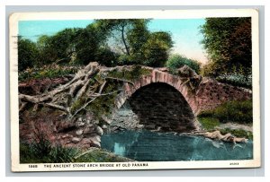 VINTAGE 1930's I.L. Maduro White Boarder Postcard - Old Panama Bridge Posted