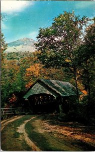 Old Covered Bridge Mt Liberty Franconia Notch New Hampshire NH Postcard PM WOB  