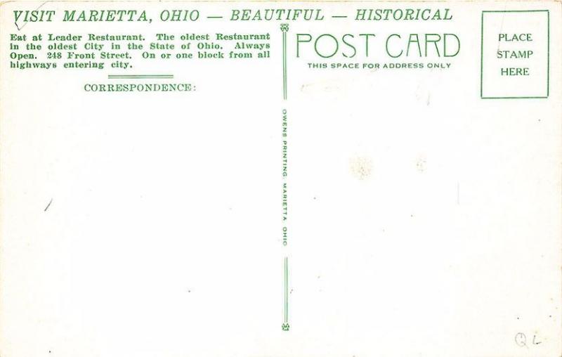 Marietta OH Leader Art Deco Restaurant Two Clocks Postcard