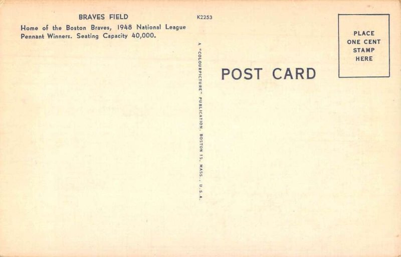 Boston Massachusetts Braves Field Baseball Stadium at Night Postcard AA35885