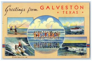 1946 Greetings From Multiview Beach Fishing Galveston Texas TX Vintage Postcard