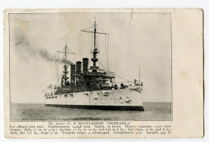 Postcard No. 5016 U. S. Battleship NEBRASKA Standard View Card