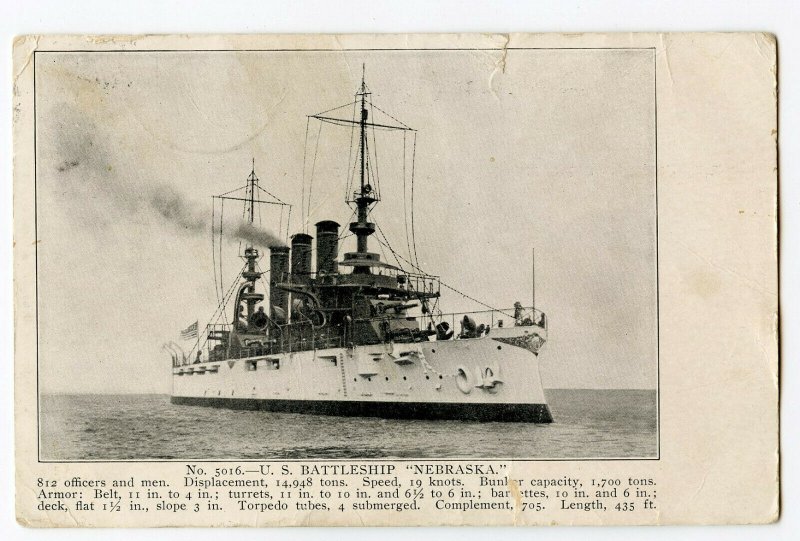 Postcard No. 5016 U. S. Battleship NEBRASKA Standard View Card 