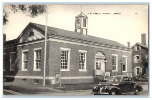 c1950's Post Office Building Tower classic Car Norway Maine ME Vintage Postcard