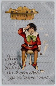 Colonial With Pipe Man Not Feeling As Expected Greeting Postcard S23