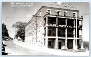 RPPC ROCK ISLAND, Quebec Canada ~ Street Scene DELMONTY HOTEL c1950s Postcard