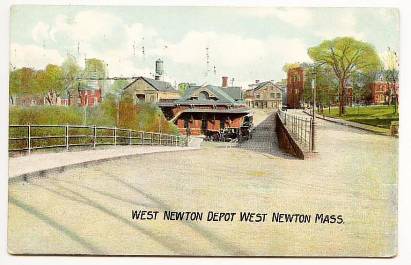 West Newton MA Railroad Station Train Depot Published 1907 Postcard