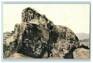 c. 1910 Indian Stone Writing Boulder City Nevada Hand Colored Postcard F91