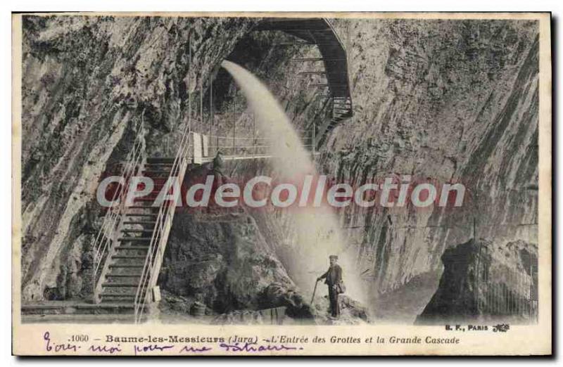 Postcard Old Baume Les Messieurs L'Entree Des Grottes And Great Waterfall