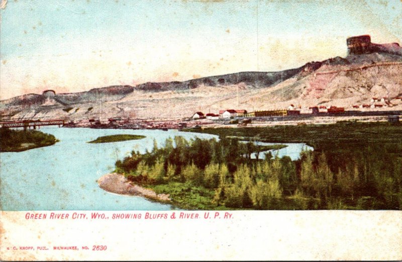 Wyoming Green River City Showing Bluffs and River