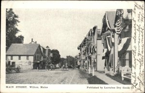 Wilton Maine ME main Street American Flags c1910 Vintage Postcard