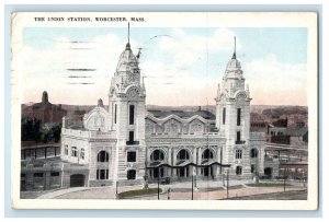 1922 The Union Station Depot Worcester Massachusetts MA Posted Antique Postcard