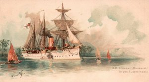 German Navy SMS Buzzard South Sea Islands Art Meissner Buch WWI RARE c.1900