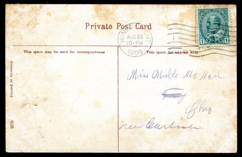 dc1481 - WINDSOR Ontario Postcard 1909 Ferry Landing. Stores