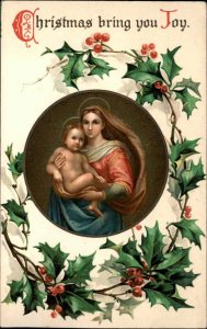 Christmas Mary Baby Jesus Holly Ernest Nister c1900s-10s Postcard