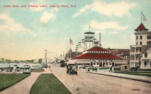 Vintage Postcard View of Lake Avenue & Wesley Lake Asbury Park New Jersey NJ