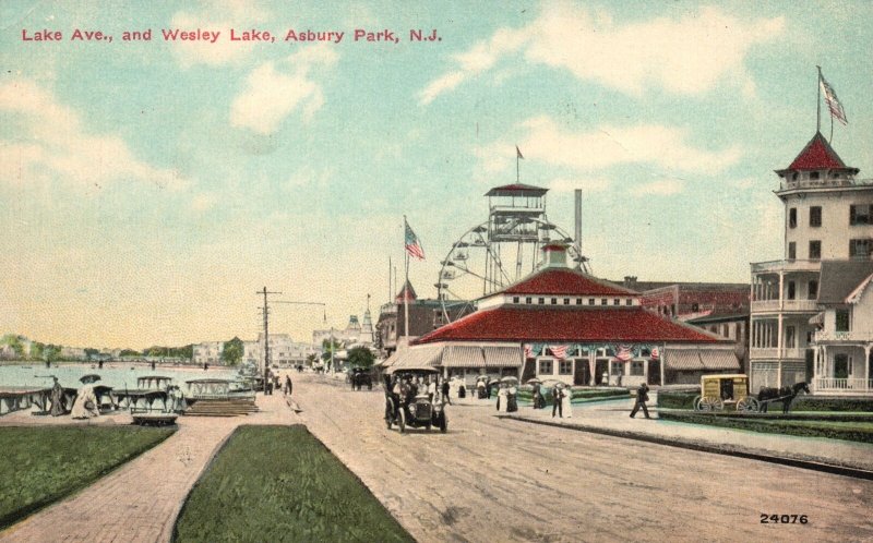 Vintage Postcard View of Lake Avenue & Wesley Lake Asbury Park New Jersey NJ