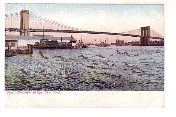 Boats and Brooklyn Bridge, Waves Made of Glitter, New York City, 