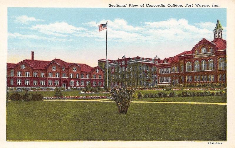 Fort Wayne Indiana~Concordia College Campus~1930s Linen Postcard 