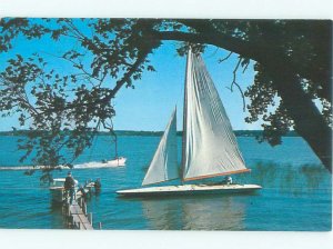 Pre-1980 SAILBOAT BOAT AT THE DOCK Clear Lake - Near Mason City Iowa IA AE3776