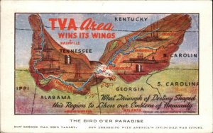 TVA Tennessee Valley Authority Map Southeast US Eagle Wings Metamorphic Postcard
