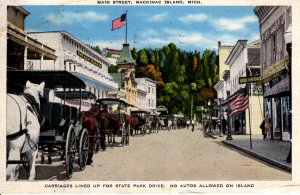 Mackinac Island, Michigan - Carriages lined up Downtown on Main Street - in 1939