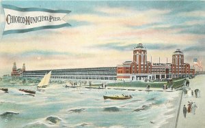 Postcard C-1910 Illinois Chicago Municipal Pier Sailboat Storseth Teich 22-14205