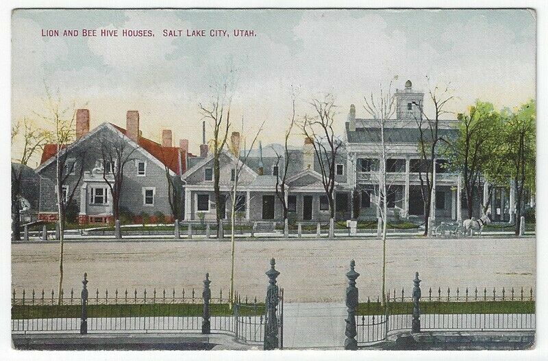 Salt Lake City, Utah, Vintage Postcard View of Lion and Bee Hive Houses