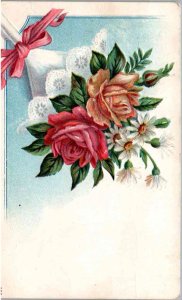 A Bouquet of Roses and Daisies  - Embossed - in 1910