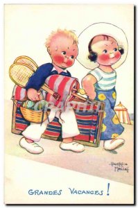 Old Postcard Fantasy Illustrator Child Beatrice Mallet Great Vacations