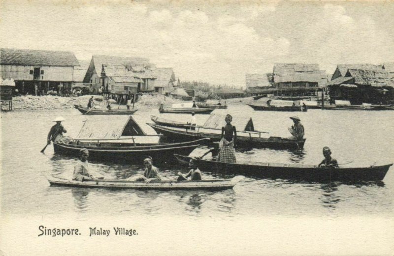 PC CPA SINGAPORE, MALAY VILLAGE, Vintage Postcard (b3092)