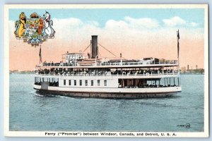 Postcard Ferry (Promise) Between Windsor Canada and Detroit USA c1930's
