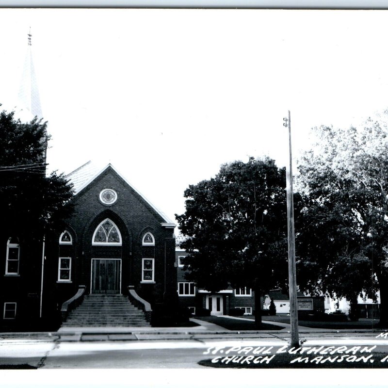 c1950s Manson, IA RPPC St Paul Lutheran Church Real Photo Postcard Vtg Bldg A105
